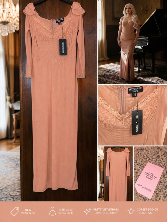 PrettyLittleThing Dresses & Skirts - PRETTYLITTLETHING Shape Long Sleeve Corset Maxi Dress in Blush